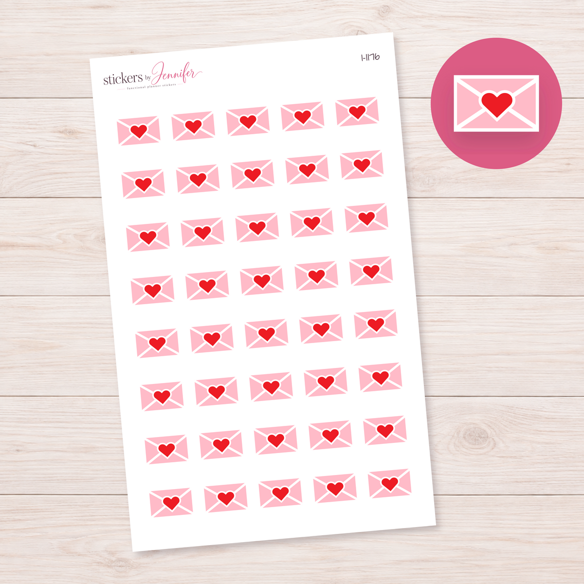 Pink Heart-Sealed Envelope Planner Stickers | I-1176