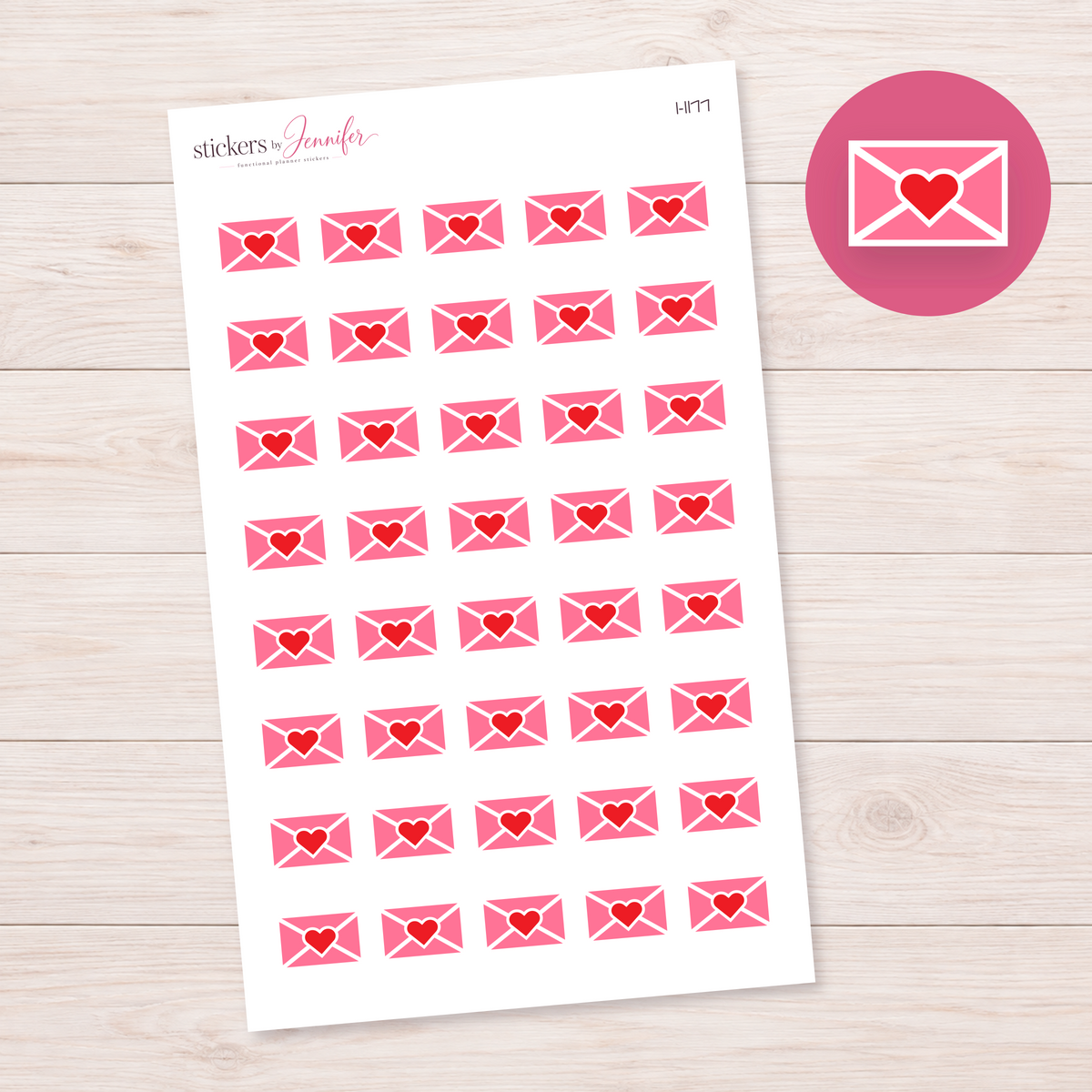 Hot Pink Heart-Sealed Envelope Planner Stickers | I-1177