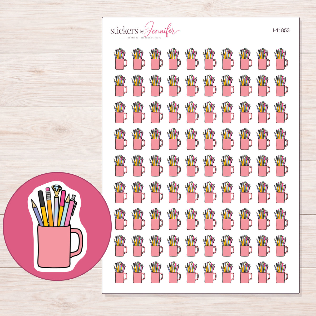 I-11853 planner sticker sheet with enlarged sticker detail