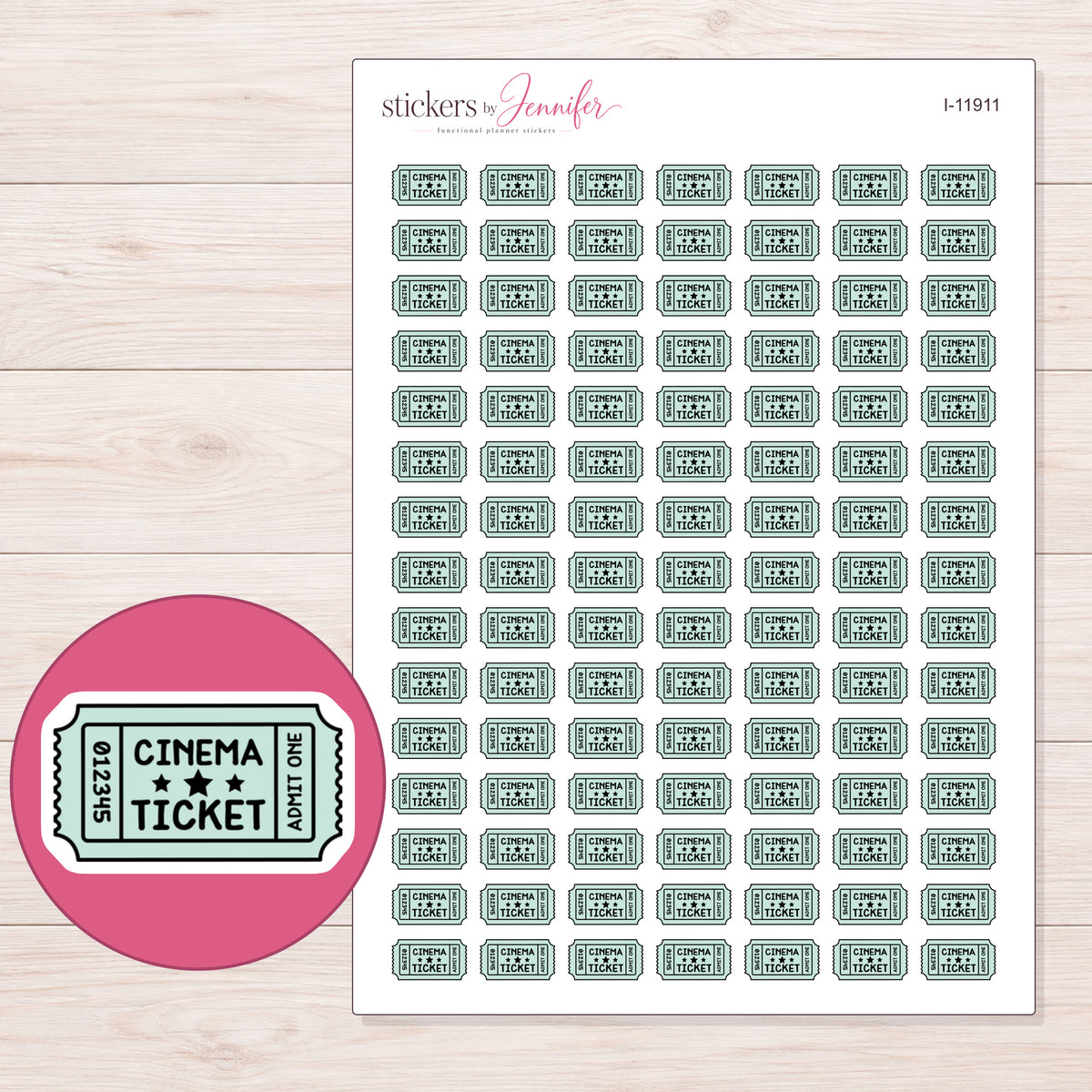 I-11911 planner sticker sheet with enlarged sticker detail