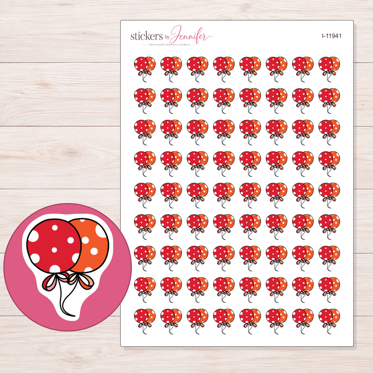 I-11941 planner sticker sheet with enlarged sticker detail