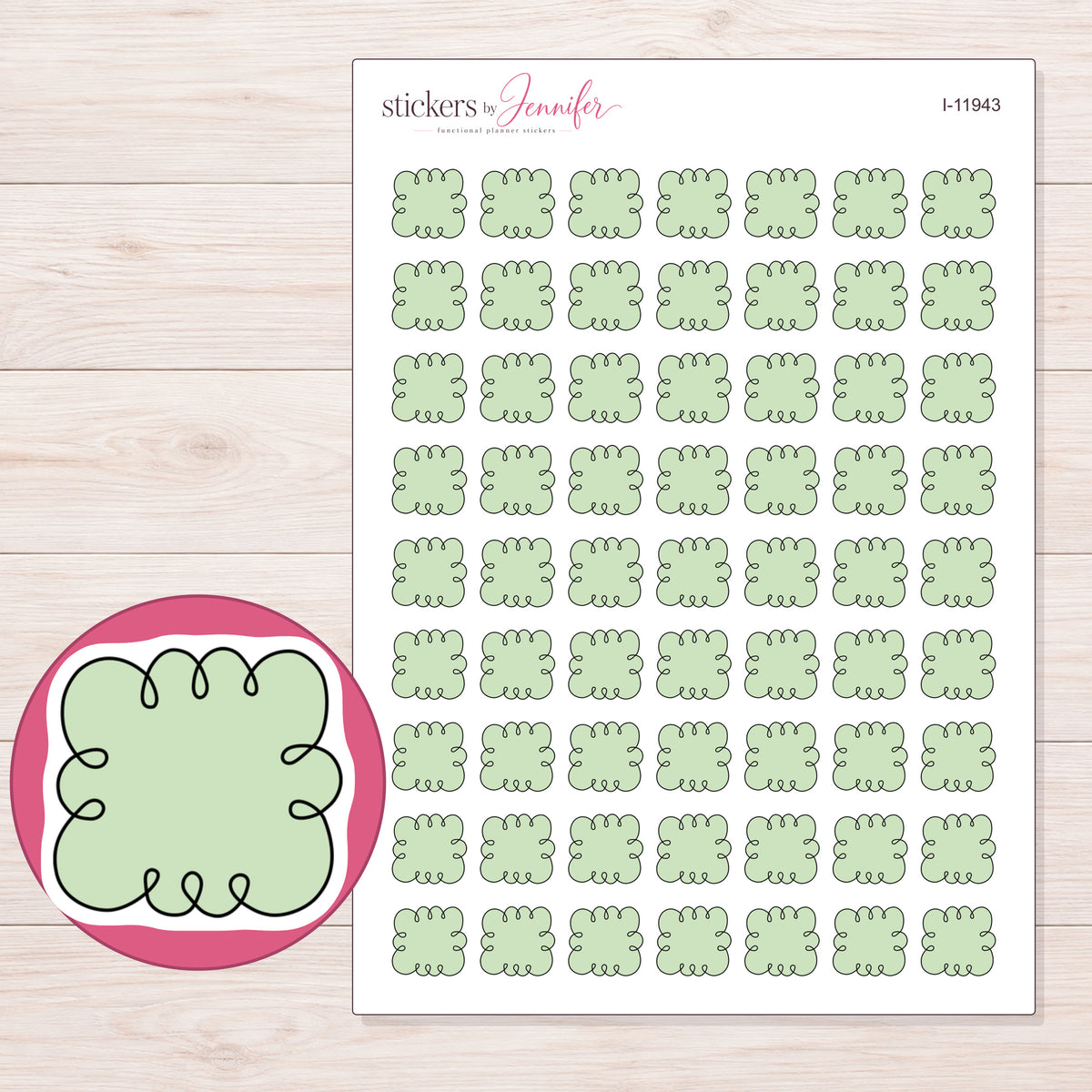 I-11943 planner sticker sheet with enlarged sticker detail