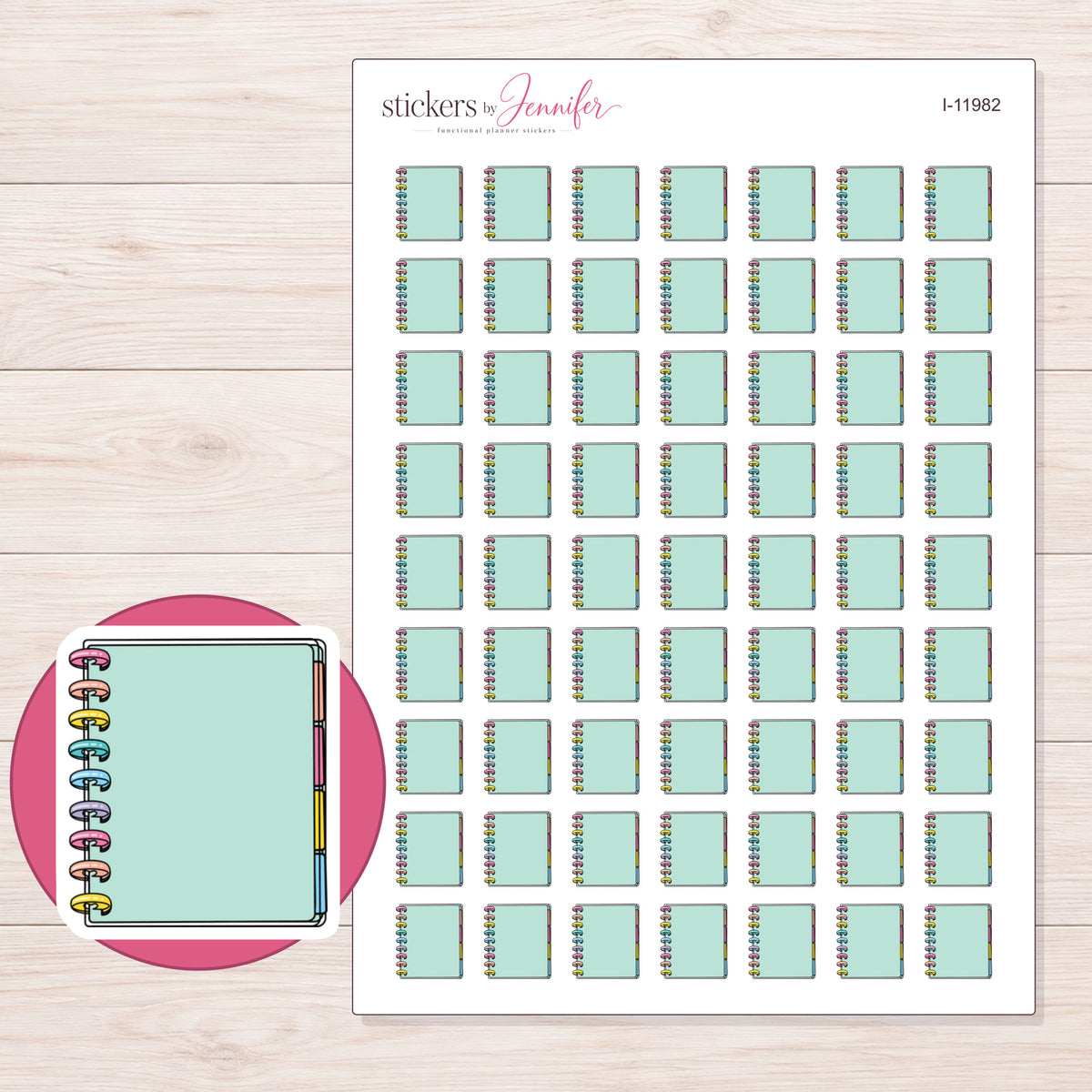 I-11982 planner sticker sheet with enlarged sticker detail