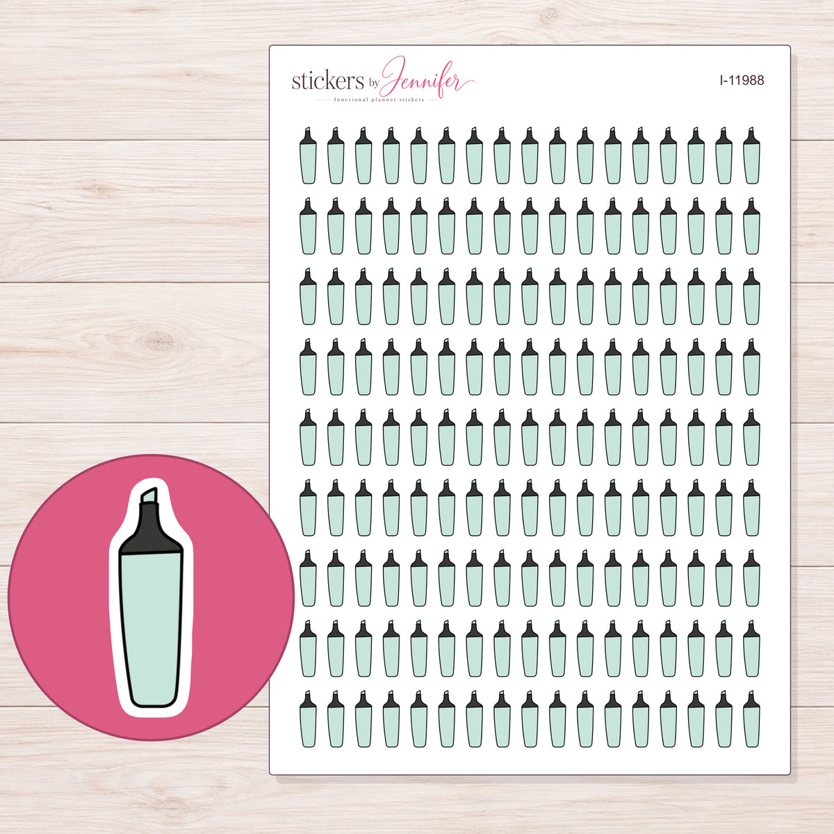 I-11988 planner sticker sheet with enlarged sticker detail