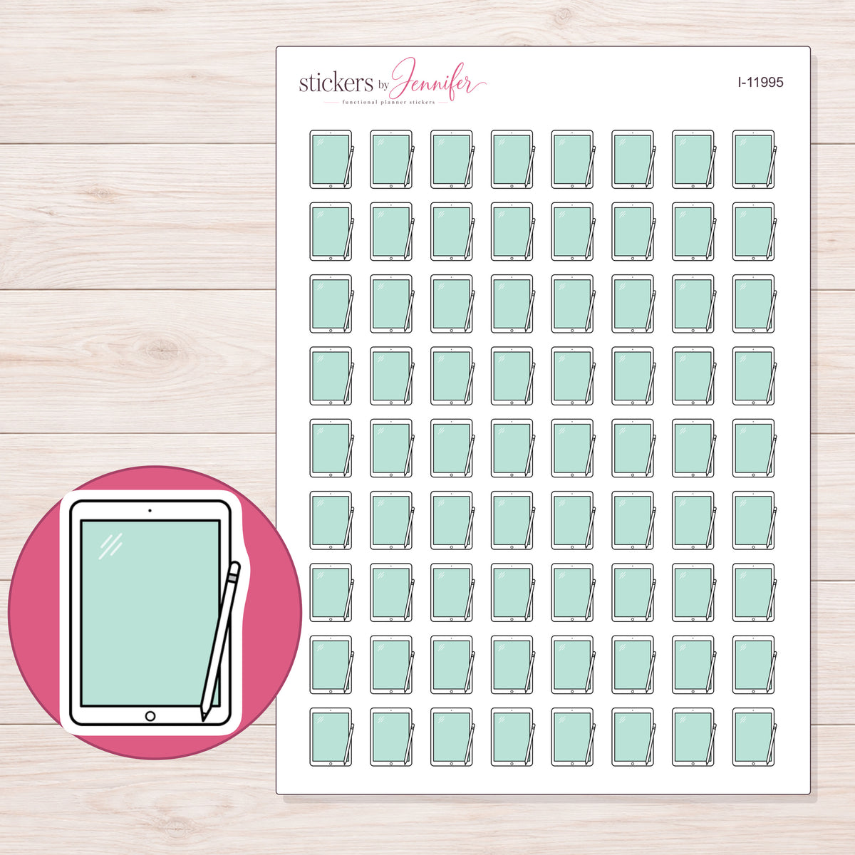 I-11995 planner sticker sheet with enlarged sticker detail