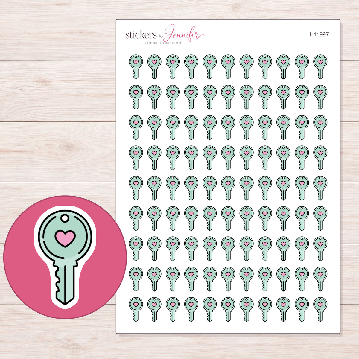 I-11997 planner sticker sheet with enlarged sticker detail