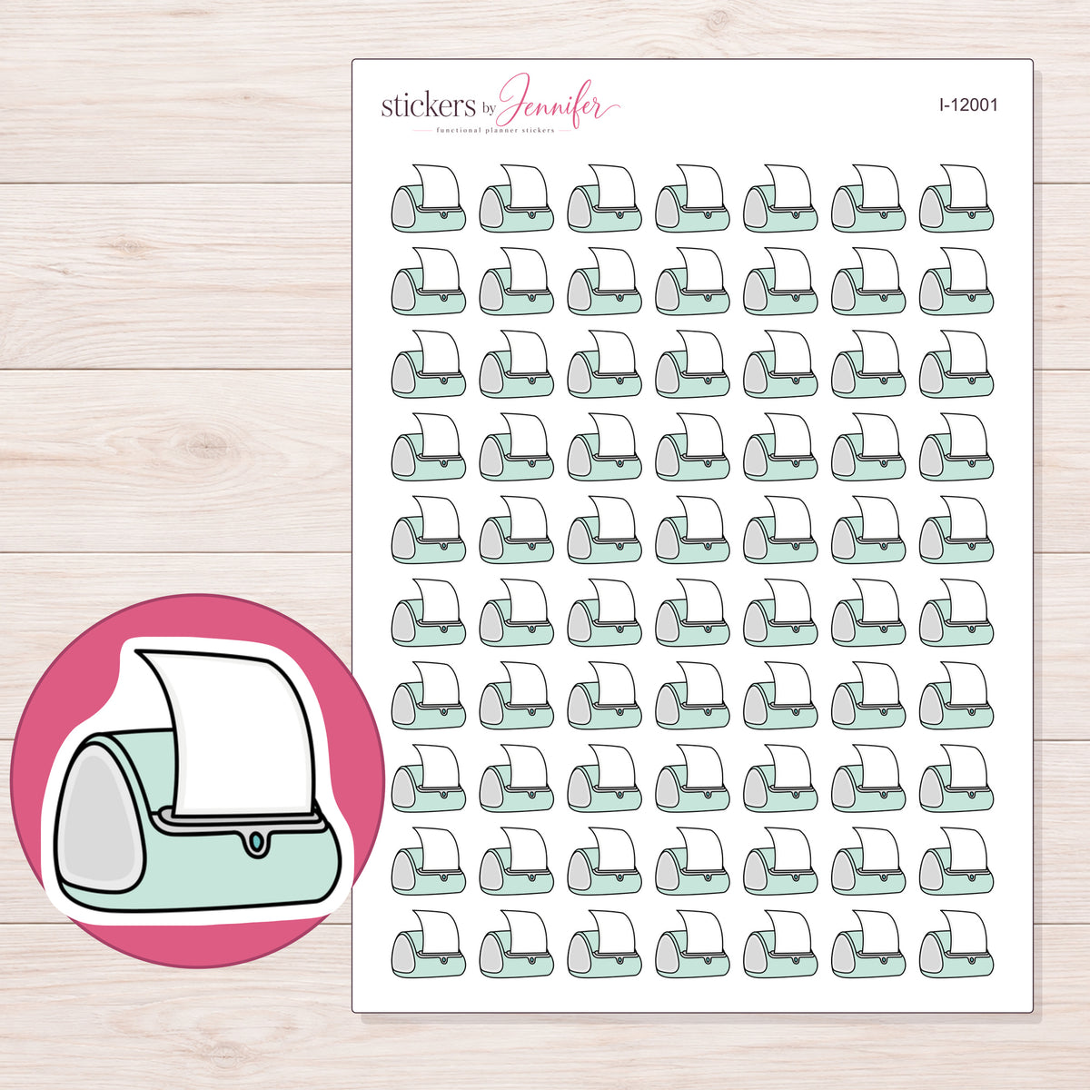 I-12001 planner sticker sheet with enlarged sticker detail