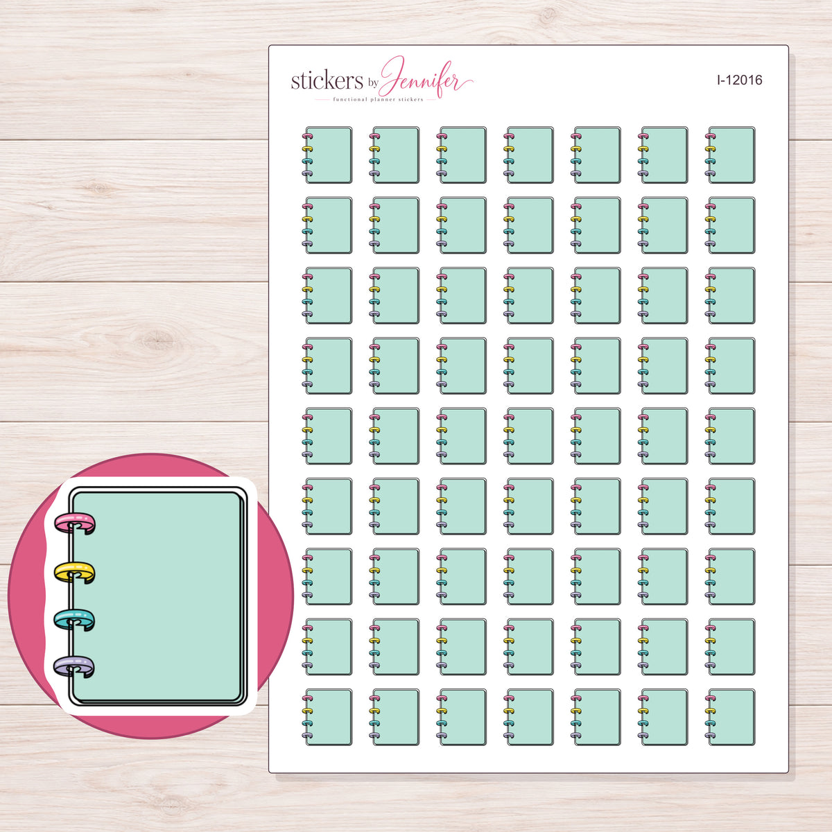 I-12016 planner sticker sheet with enlarged sticker detail