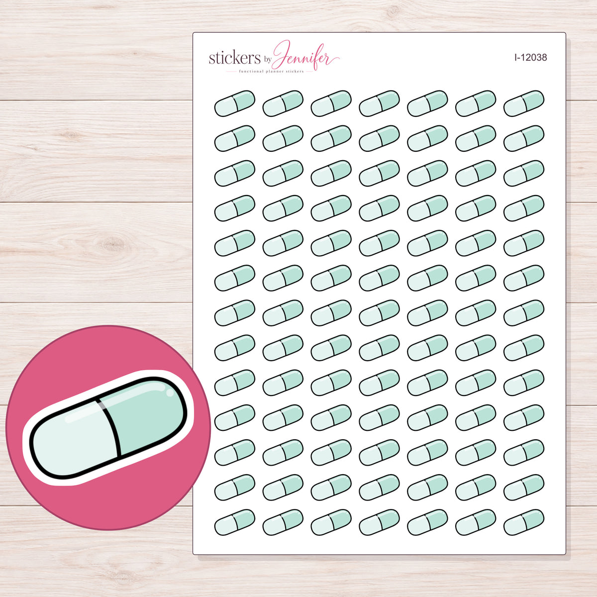I-12038 planner sticker sheet with enlarged sticker detail