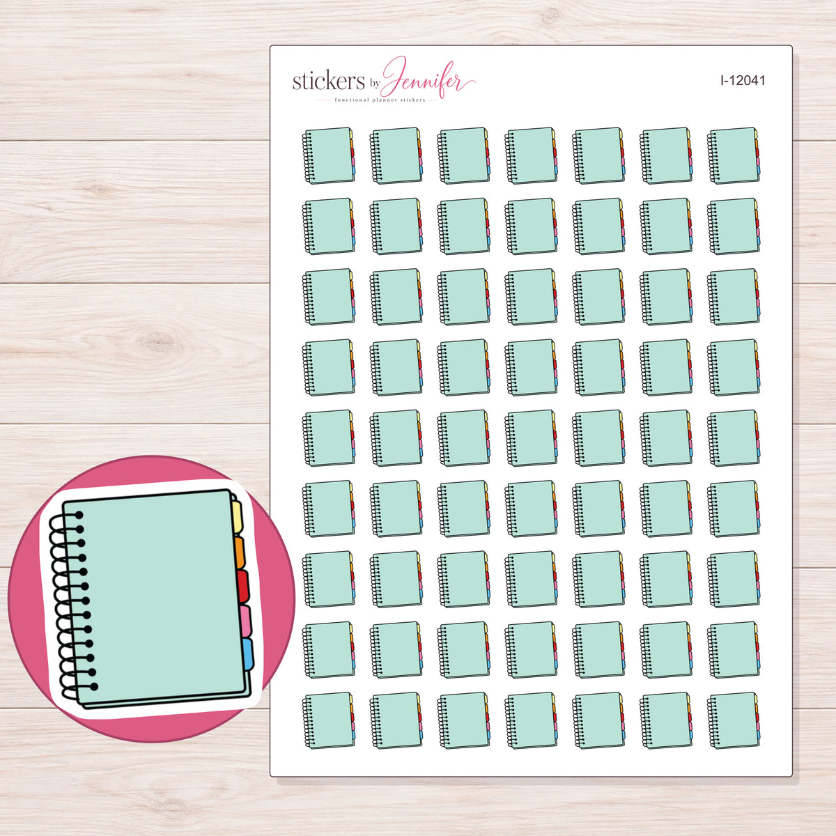 I-12041 planner sticker sheet with enlarged sticker detail