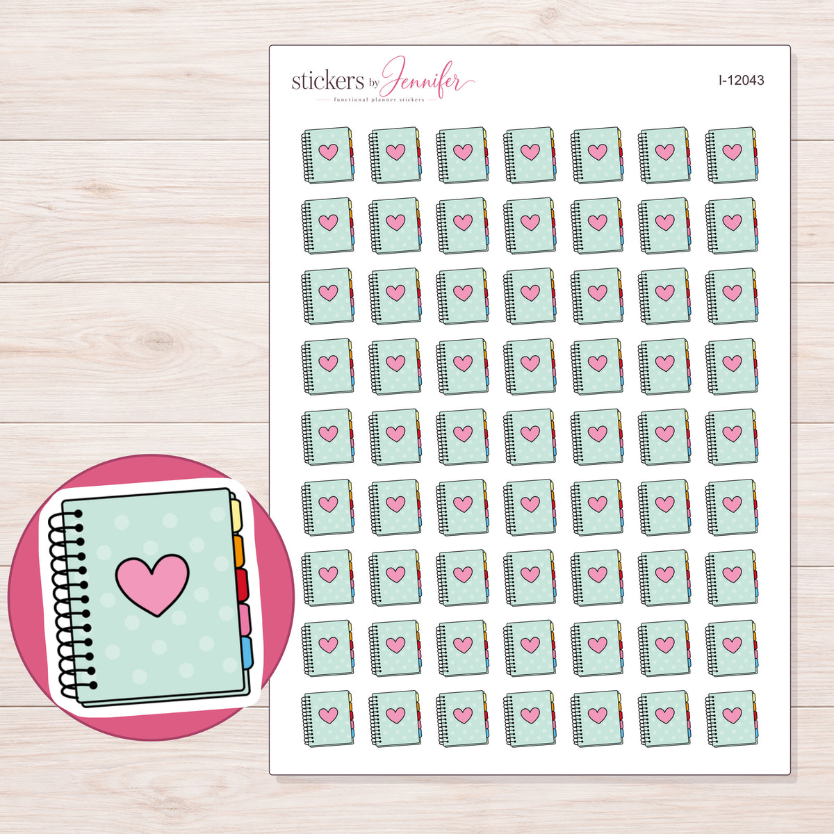 I-12043 planner sticker sheet with enlarged sticker detail