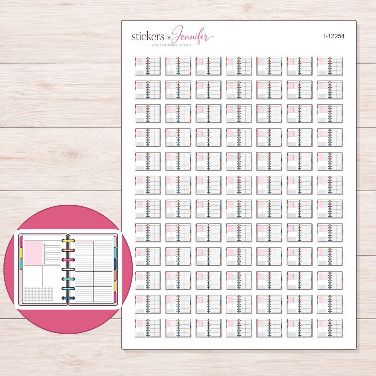 I-12254 planner sticker sheet with enlarged sticker detail