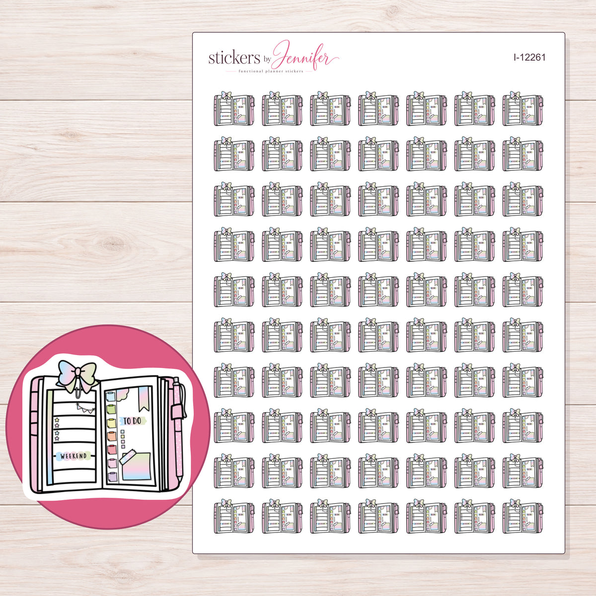 I-12261 planner sticker sheet with enlarged sticker detail