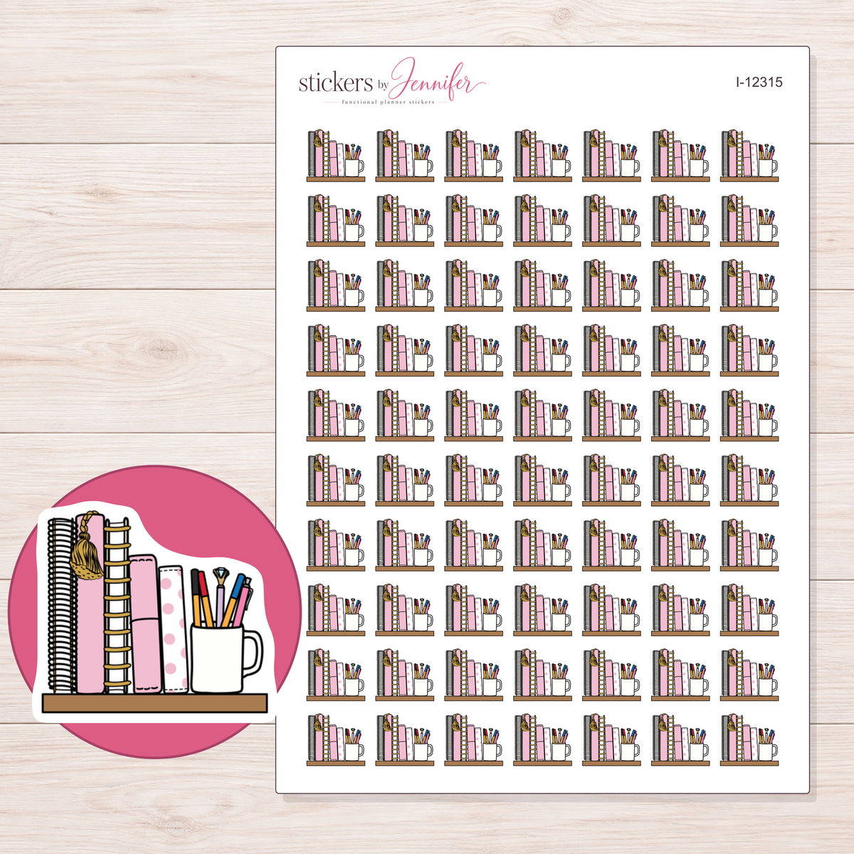 I-12315 planner sticker sheet with enlarged sticker detail
