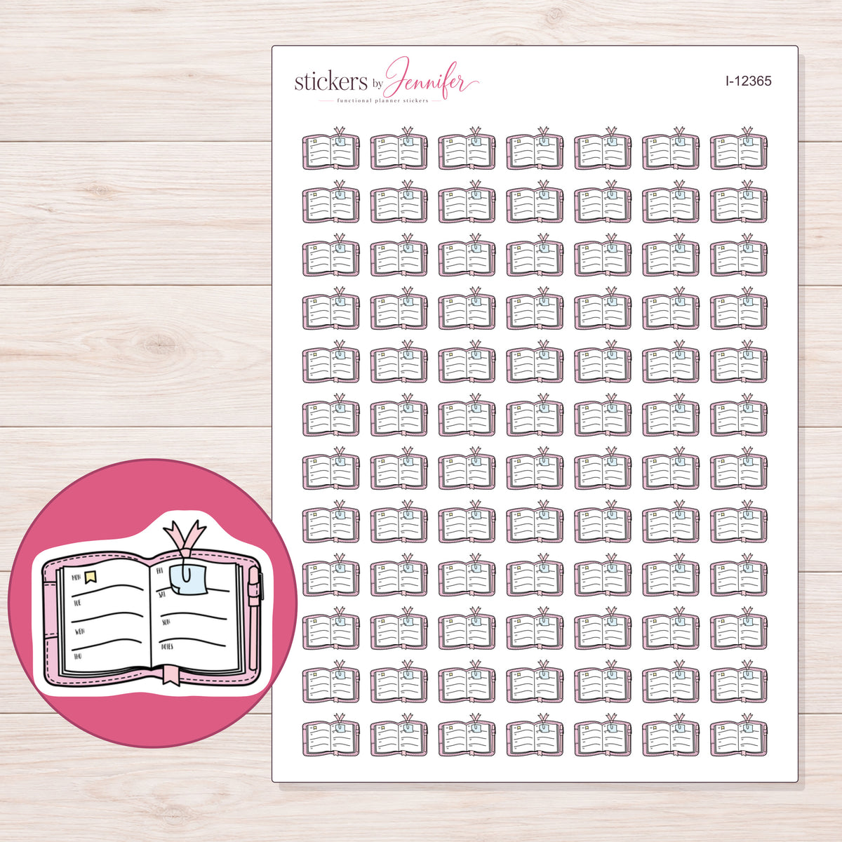 I-12365 planner sticker sheet with enlarged sticker detail