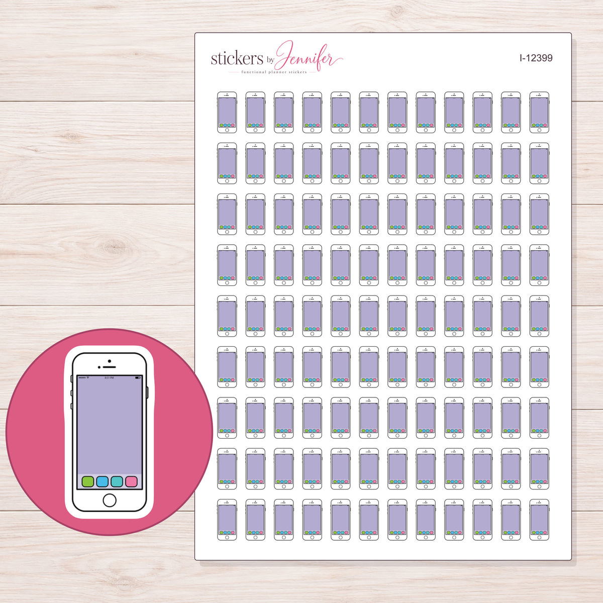 I-12399 planner sticker sheet with enlarged sticker detail