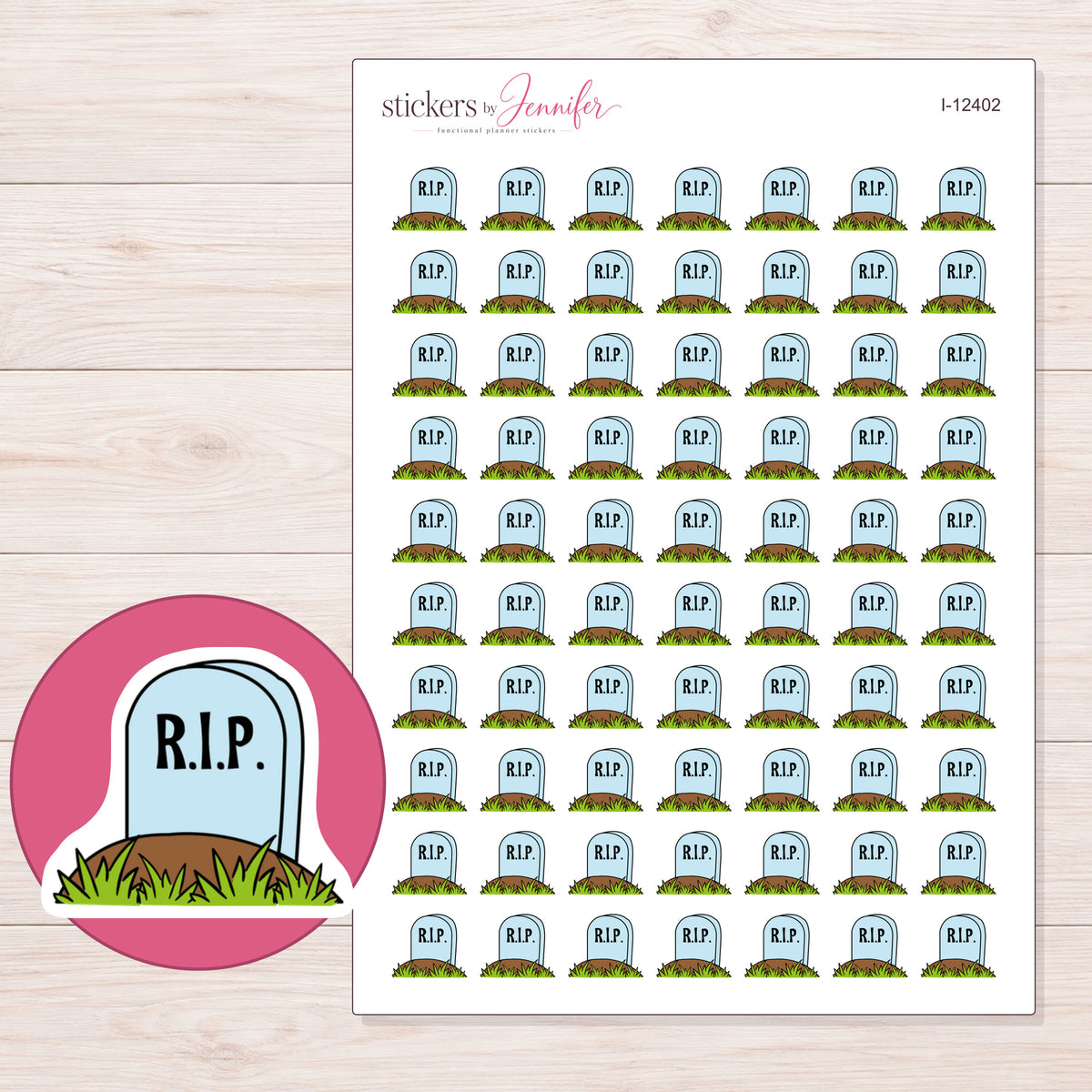 I-12402 planner sticker sheet with enlarged sticker detail