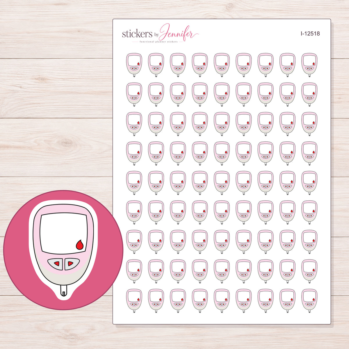 I-12518 planner sticker sheet with enlarged sticker detail