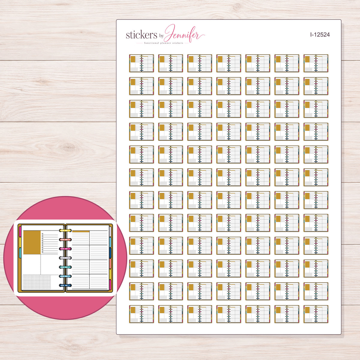 I-12524 planner sticker sheet with enlarged sticker detail