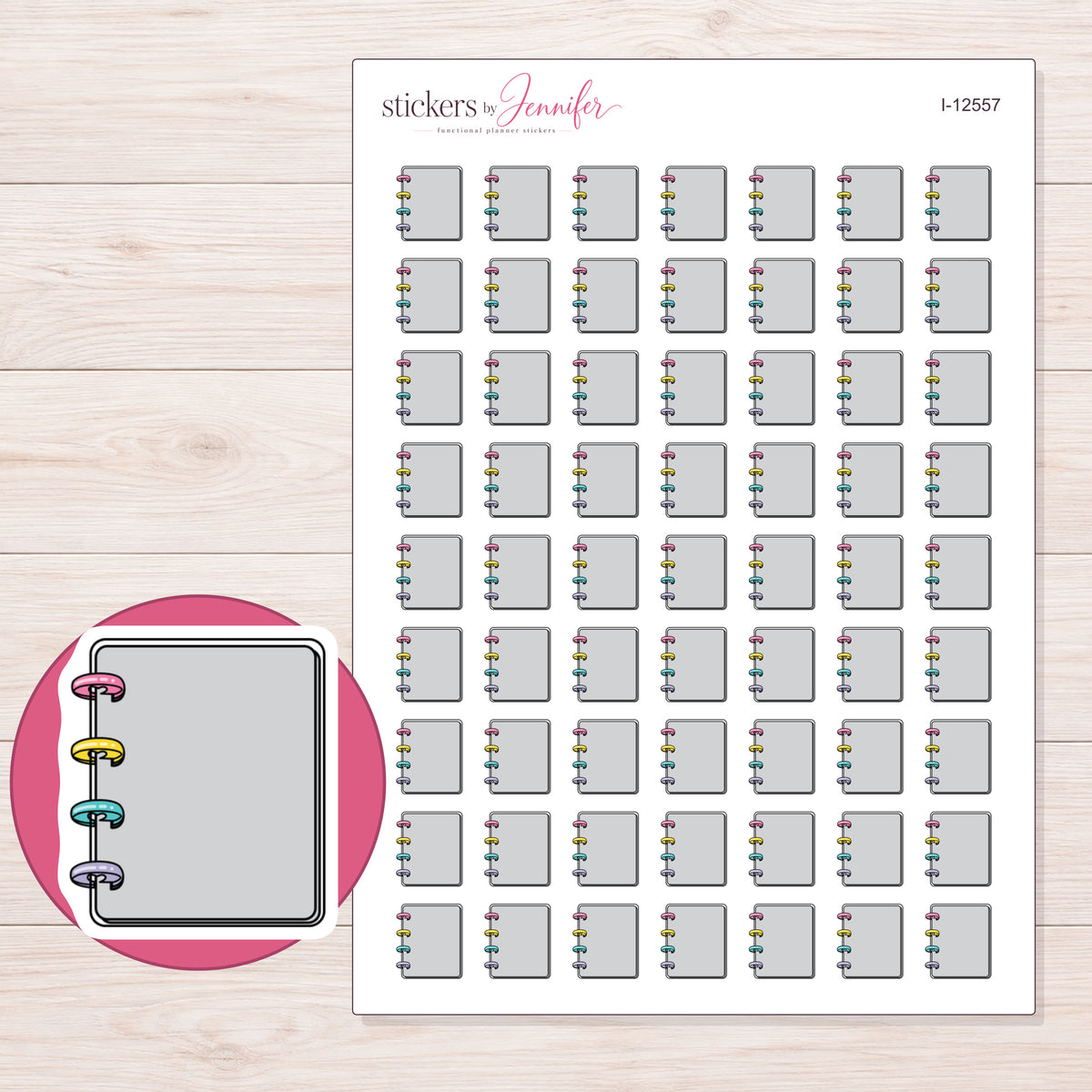 I-12557 planner sticker sheet with enlarged sticker detail