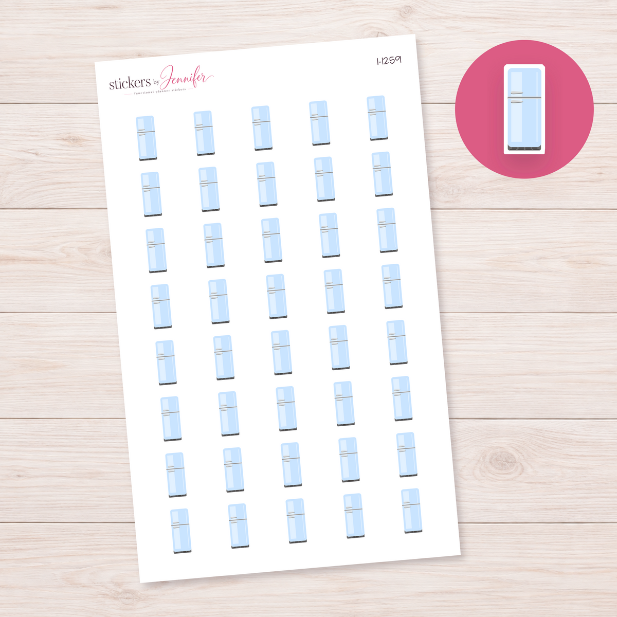 Pale Blue Two-Door Fridge Planner Stickers | I-1259
