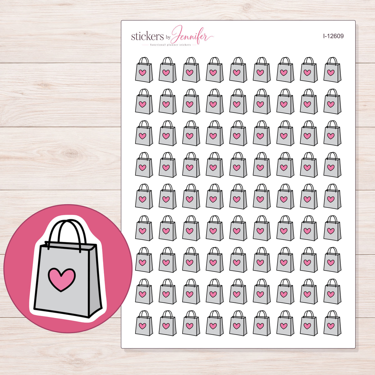 I-12609 planner sticker sheet with enlarged sticker detail