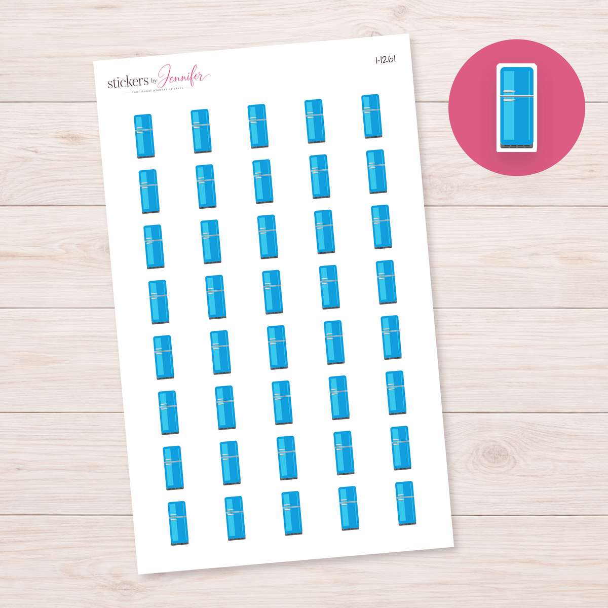 Sky Blue Two-Door Fridge Planner Stickers | I-1261