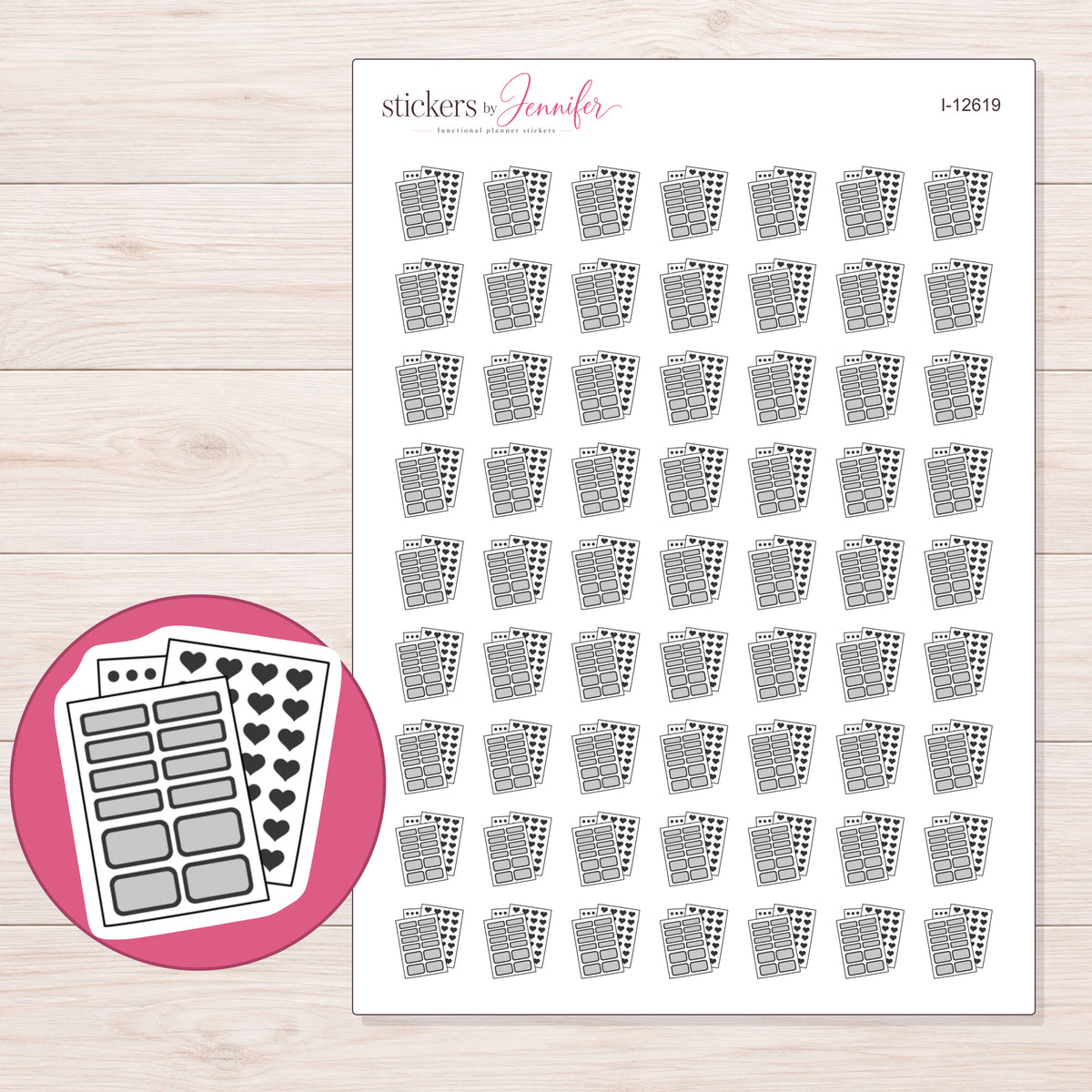 I-12619 planner sticker sheet with enlarged sticker detail