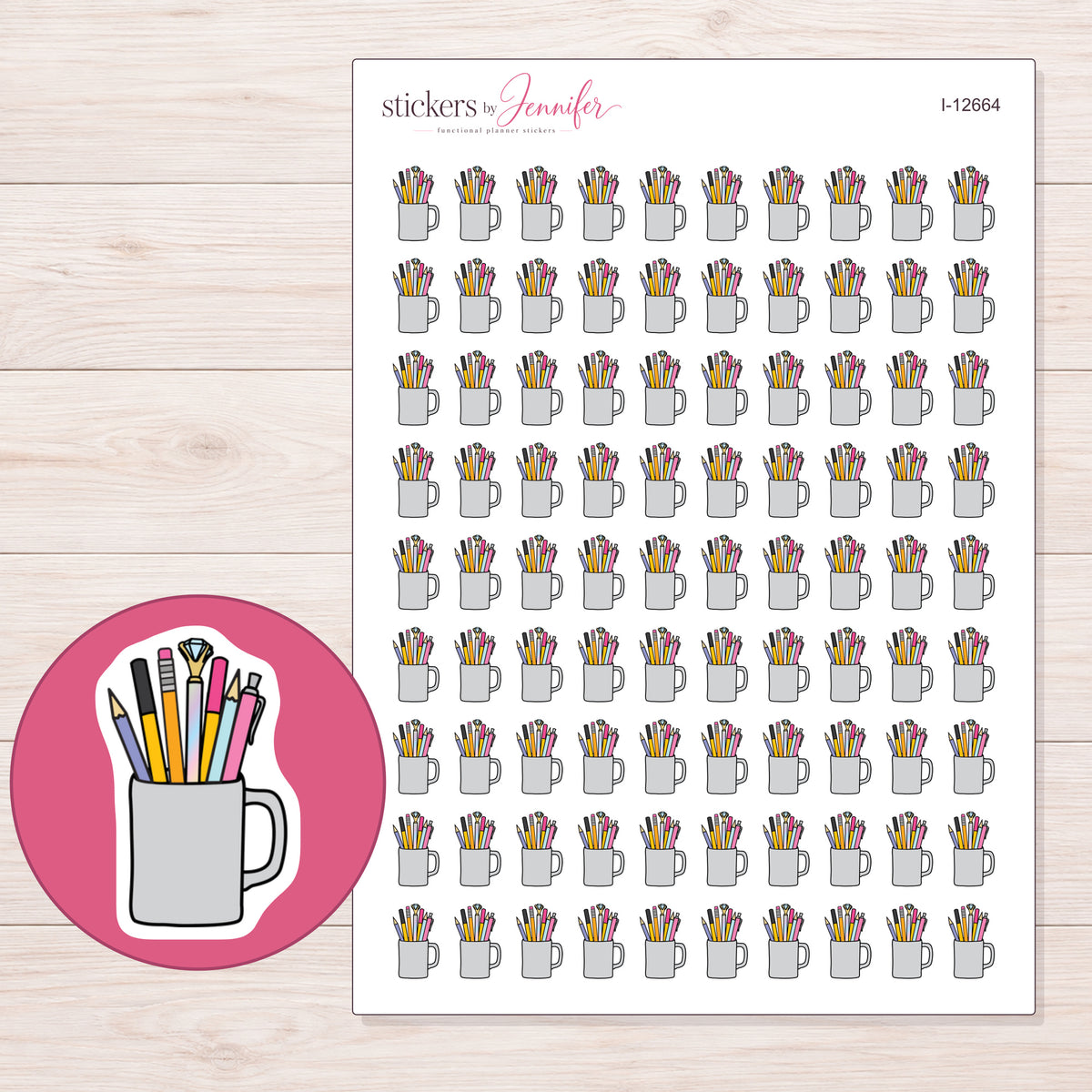 I-12664 planner sticker sheet with enlarged sticker detail