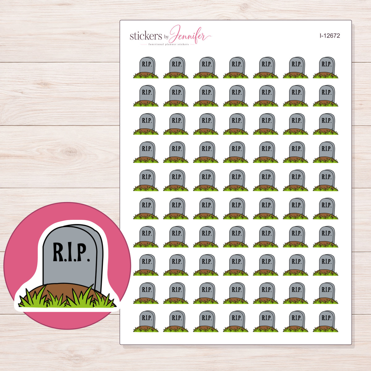 I-12672 planner sticker sheet with enlarged sticker detail
