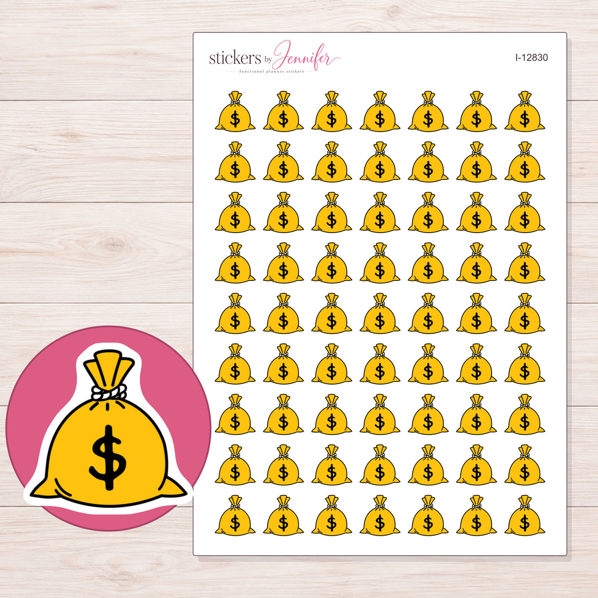 I-12830 planner sticker sheet with enlarged sticker detail