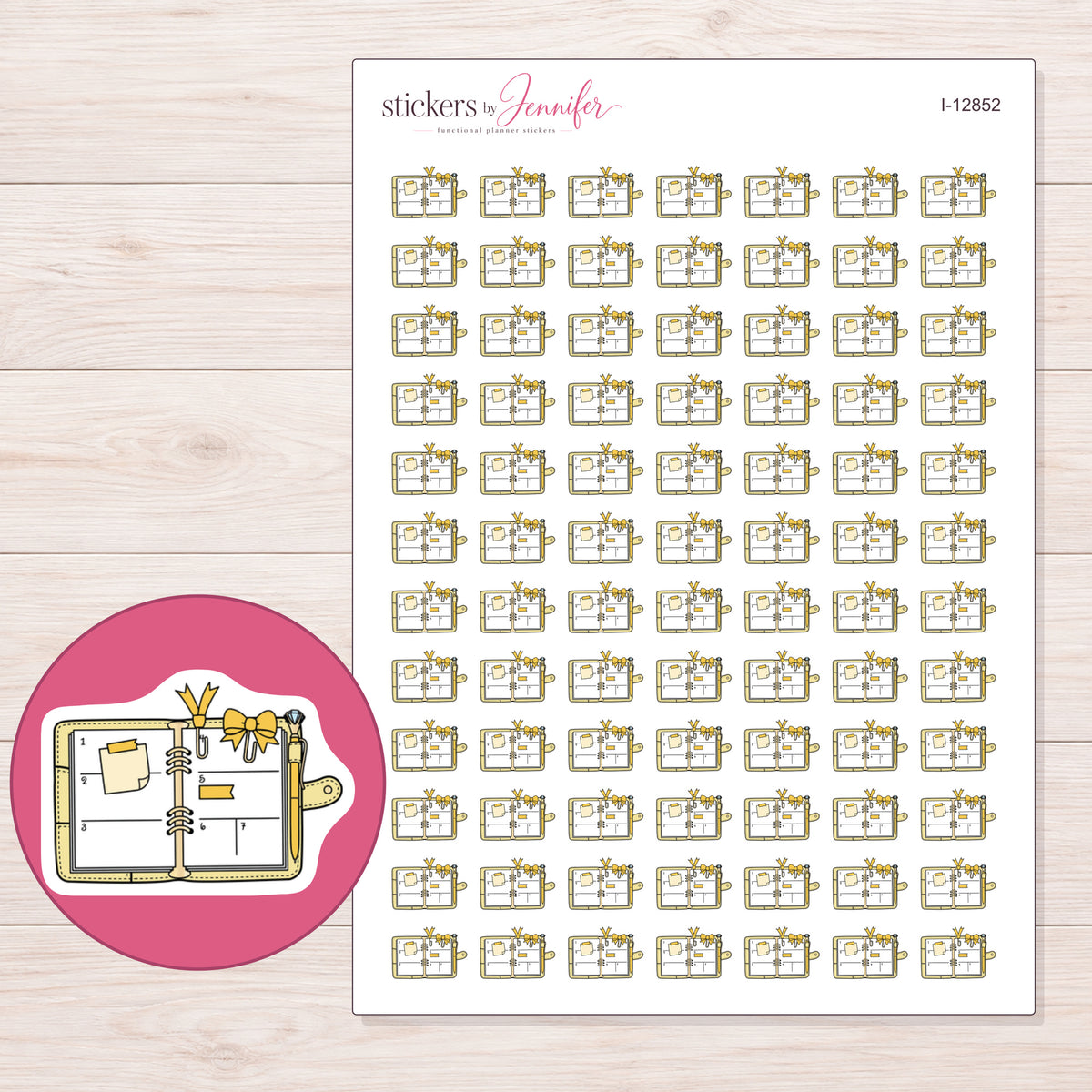 I-12852 planner sticker sheet with enlarged sticker detail