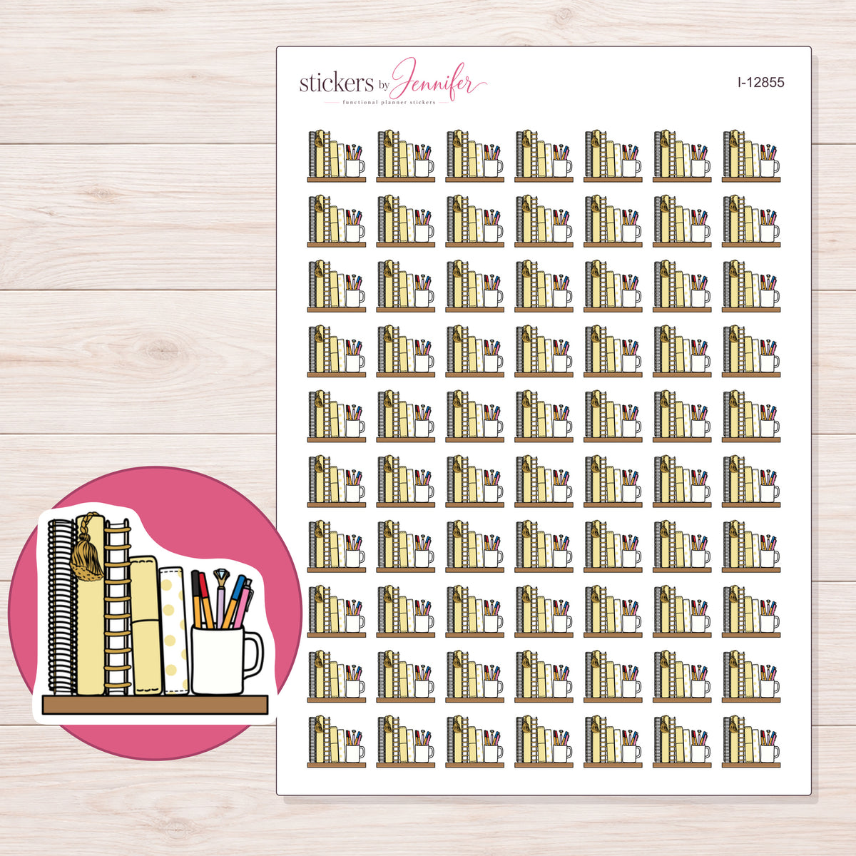 I-12855 planner sticker sheet with enlarged sticker detail
