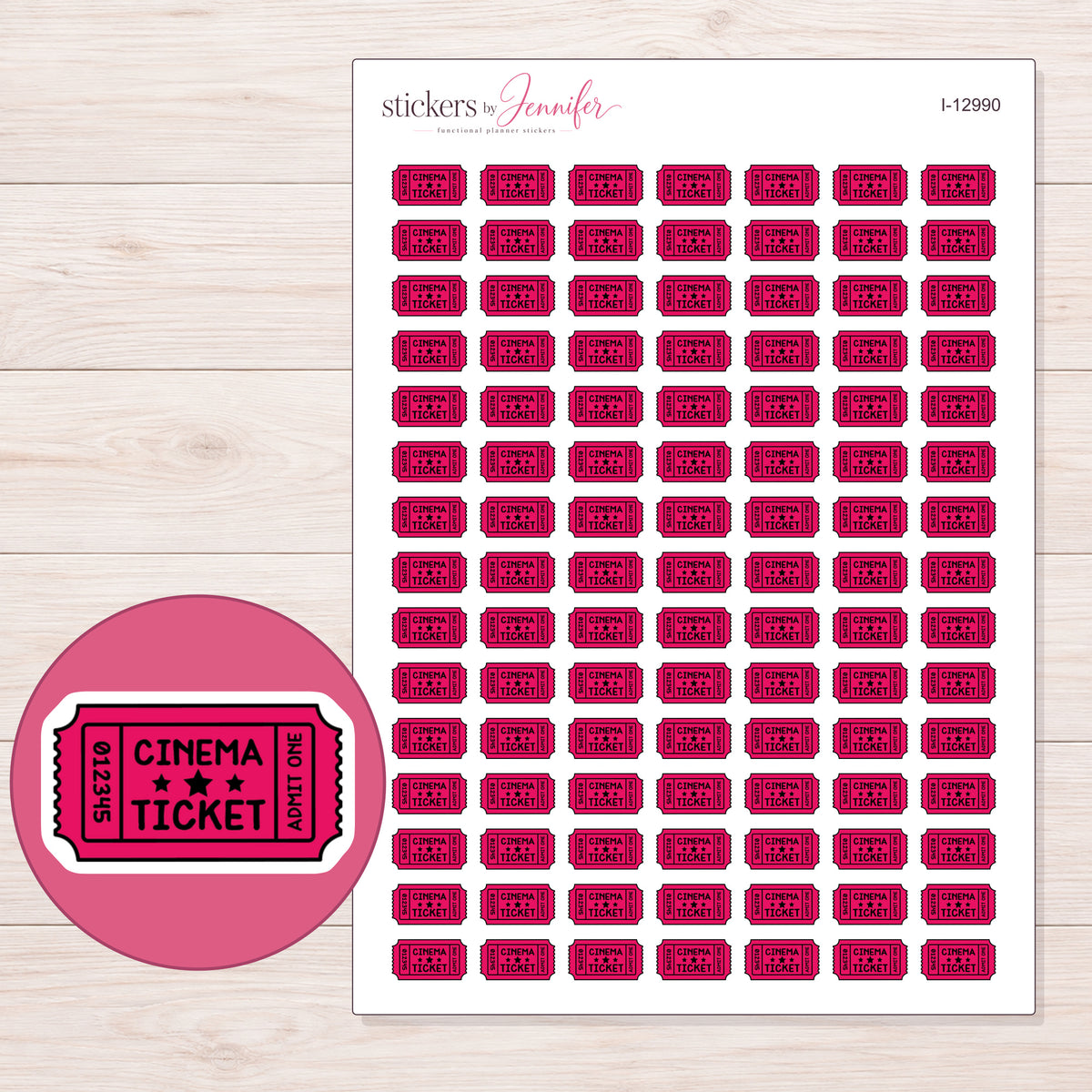 I-12990 planner sticker sheet with enlarged sticker detail