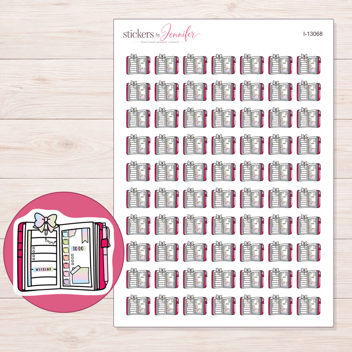 I-13068 planner sticker sheet with enlarged sticker detail