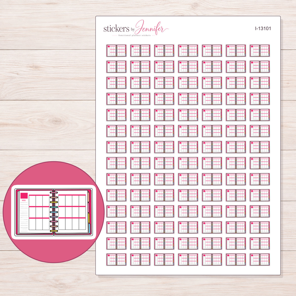 I-13101 planner sticker sheet with enlarged sticker detail