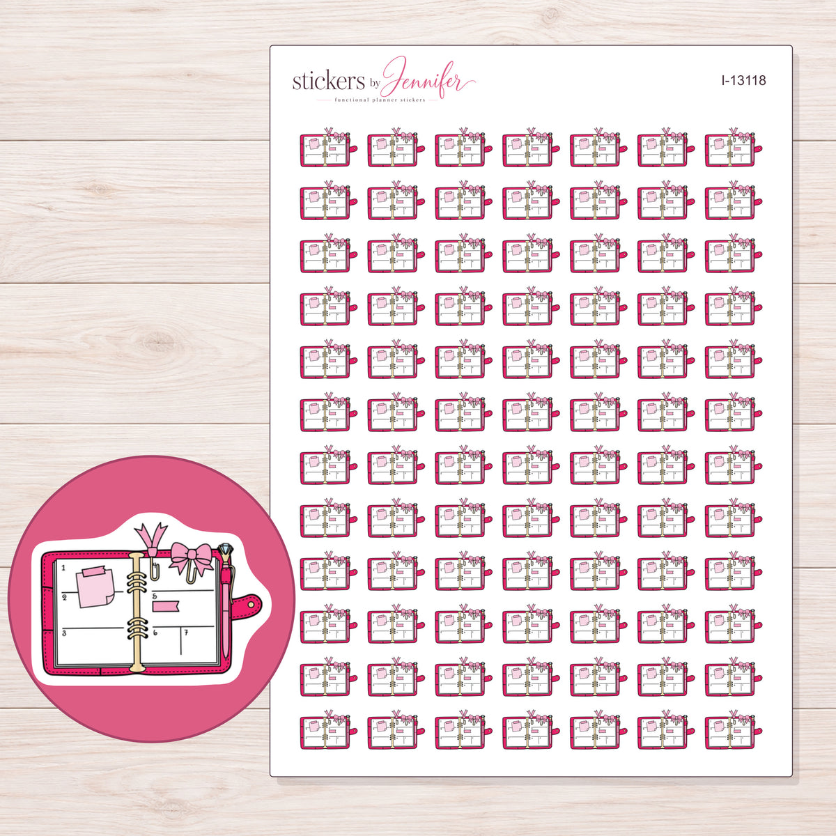 I-13118 planner sticker sheet with enlarged sticker detail