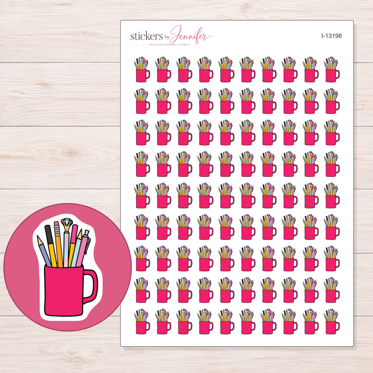 I-13198 planner sticker sheet with enlarged sticker detail