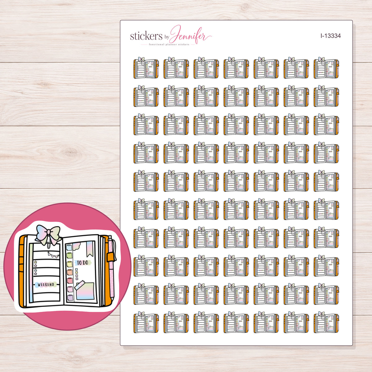 I-13334 planner sticker sheet with enlarged sticker detail