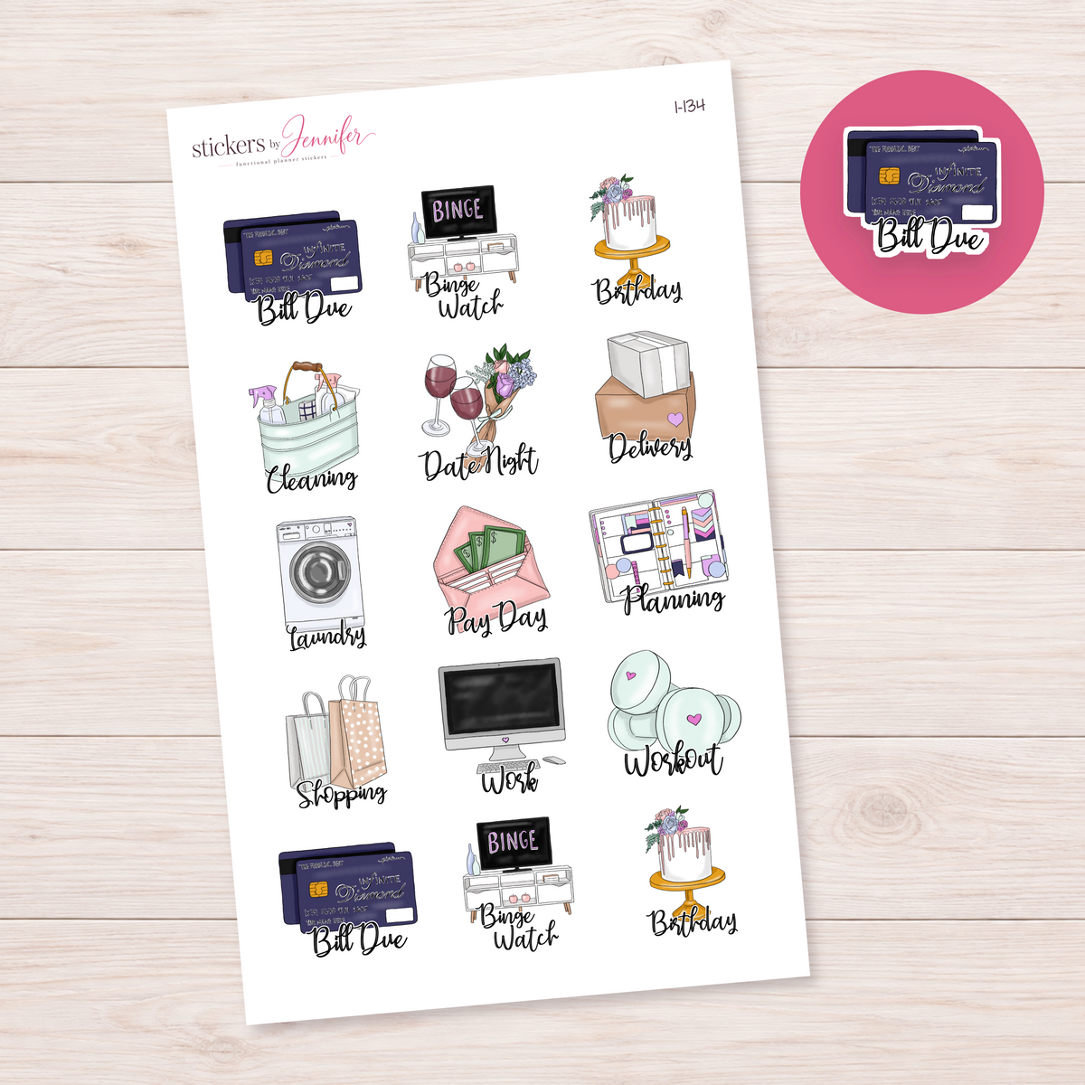 Bill Due Purple Cards Planner Stickers | I-134