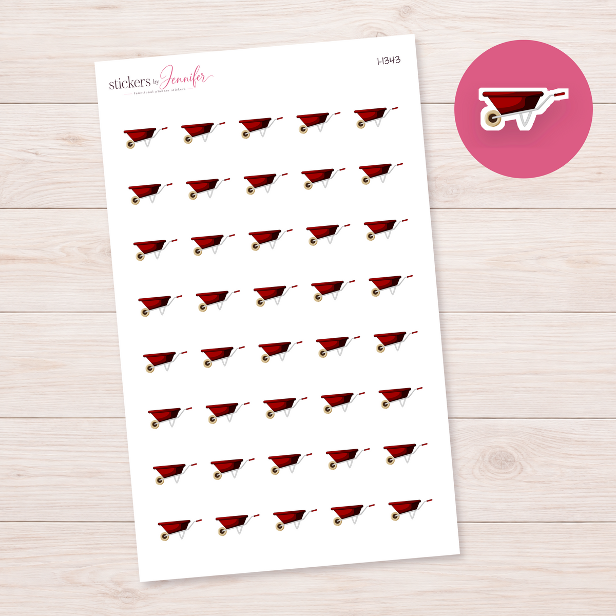 Dark Red Wheelbarrow Planner Stickers | I-1343