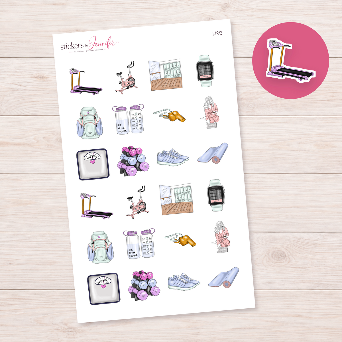 Purple Treadmill Planner Stickers | I-135