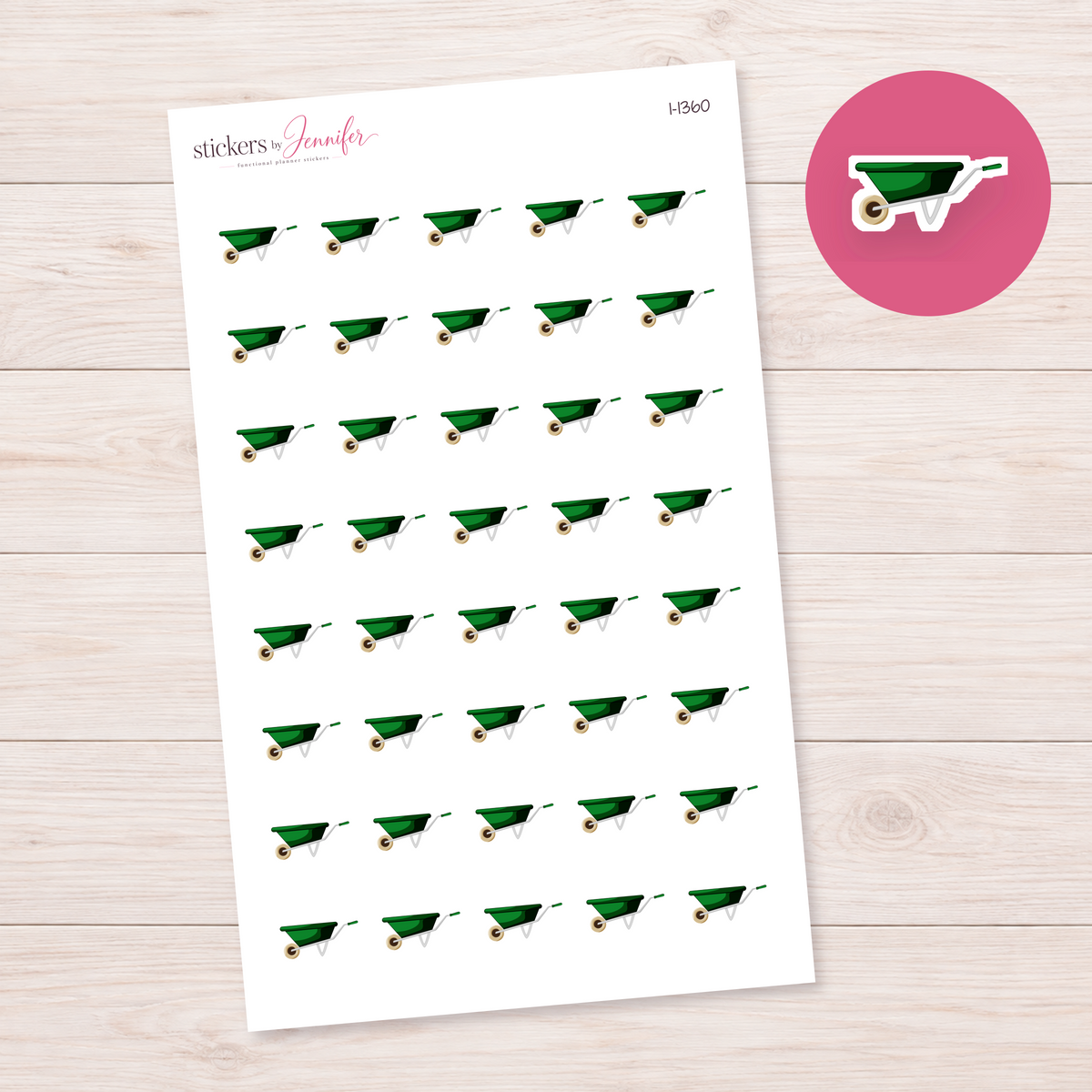 Green Wheelbarrow Planner Stickers | I-1360