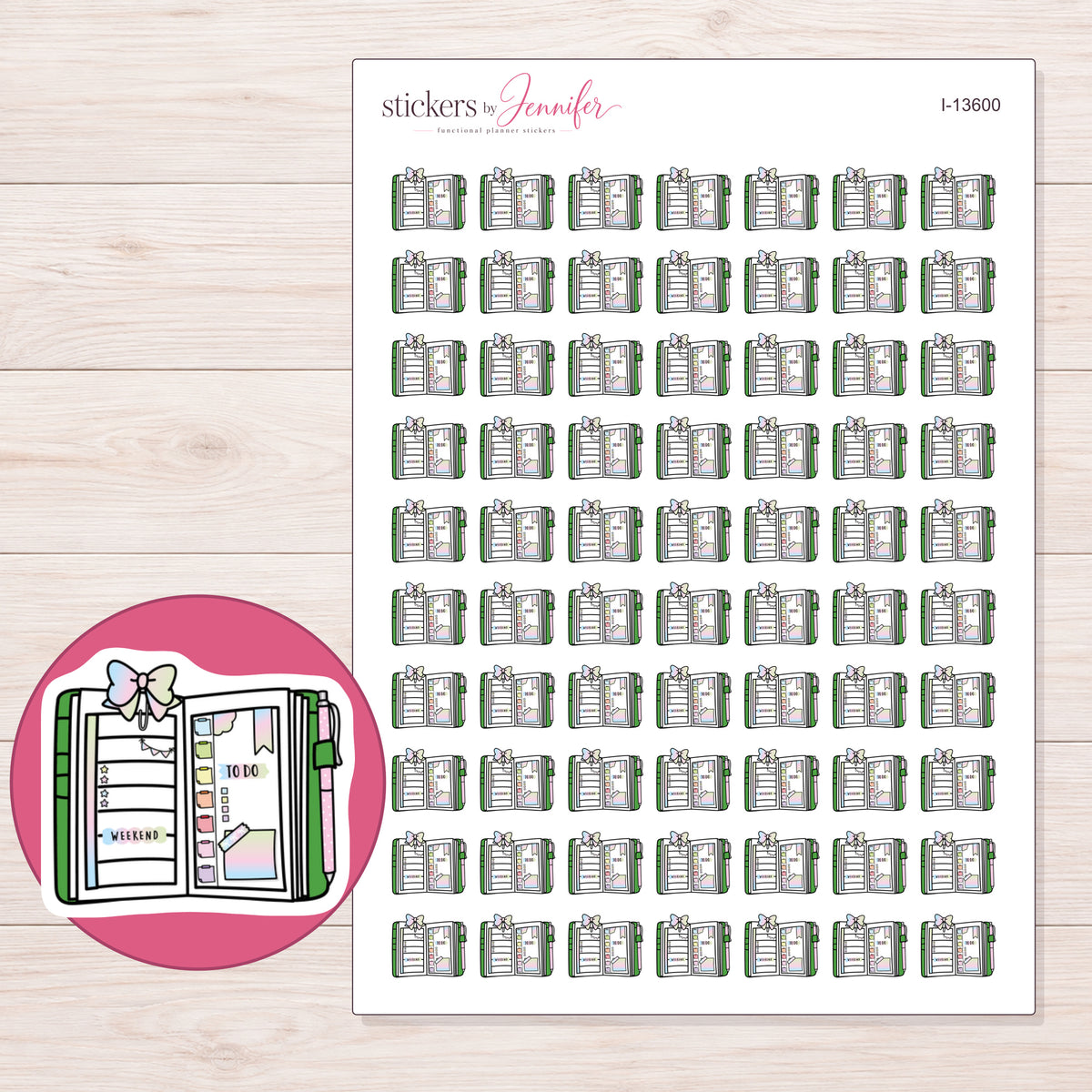 I-13600 planner sticker sheet with enlarged sticker detail