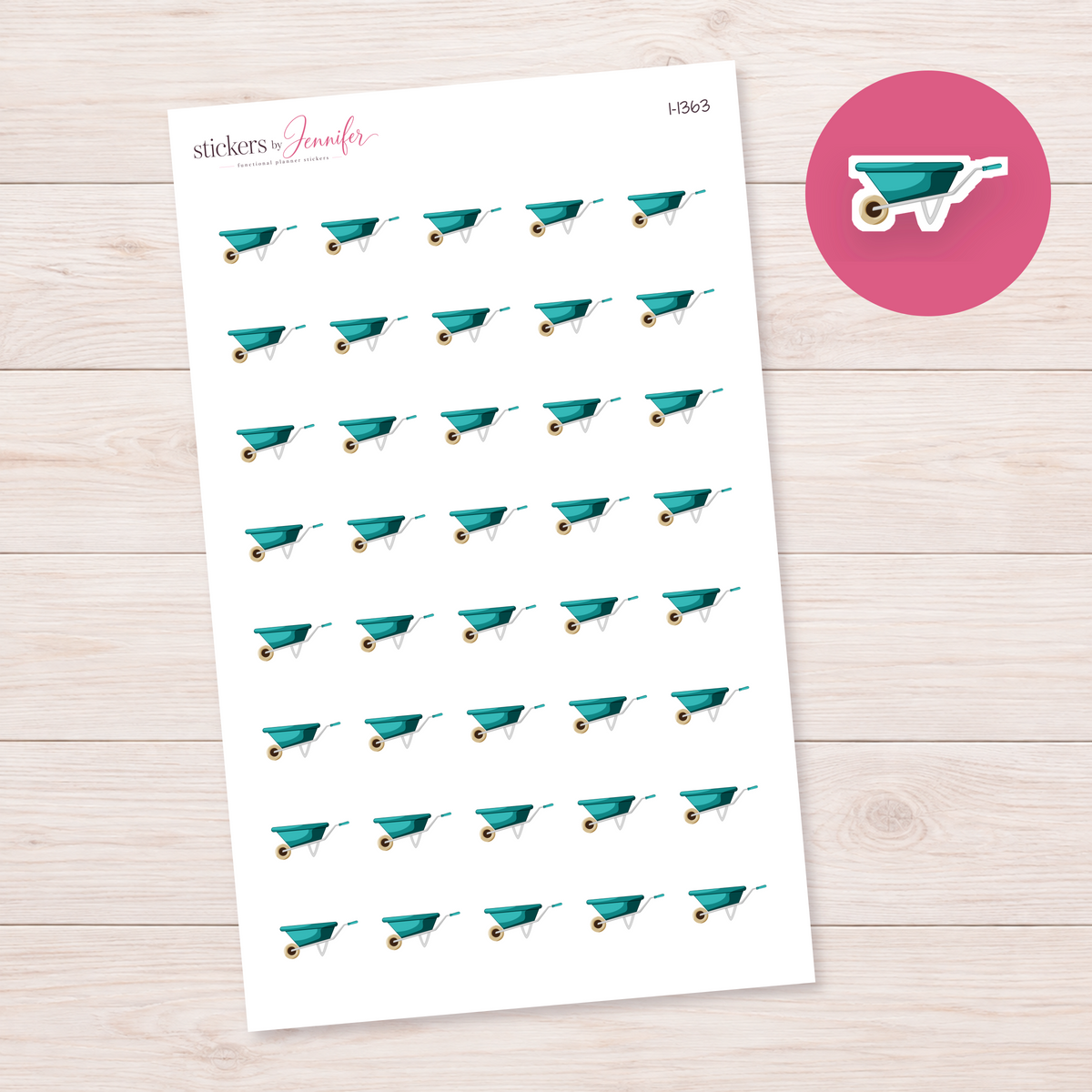 Turquoise Wheelbarrow Planner Stickers | I-1363