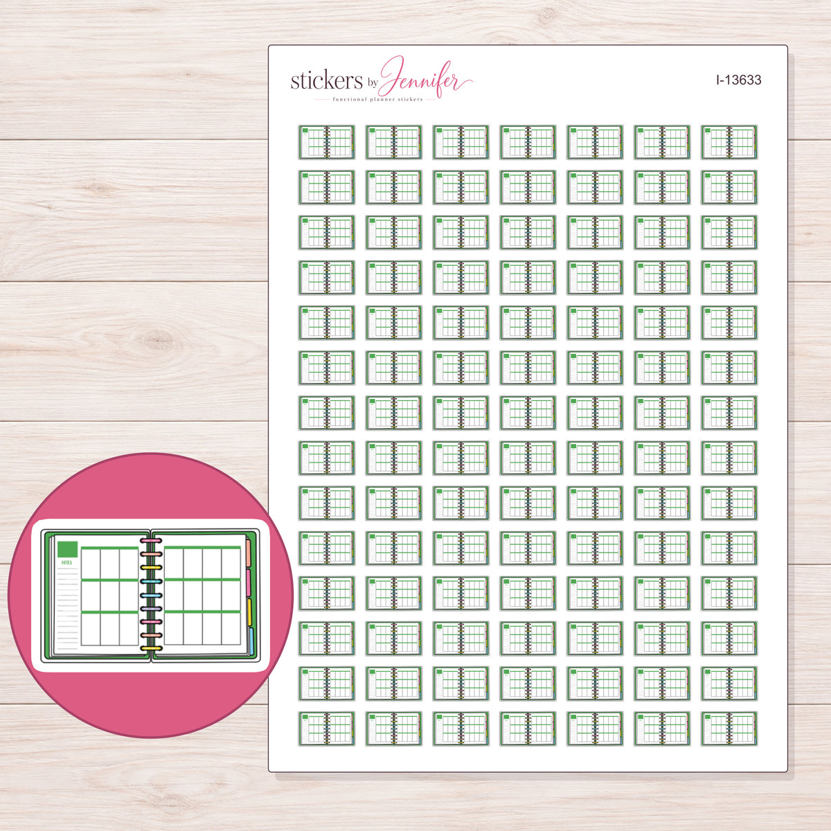 I-13633 planner sticker sheet with enlarged sticker detail