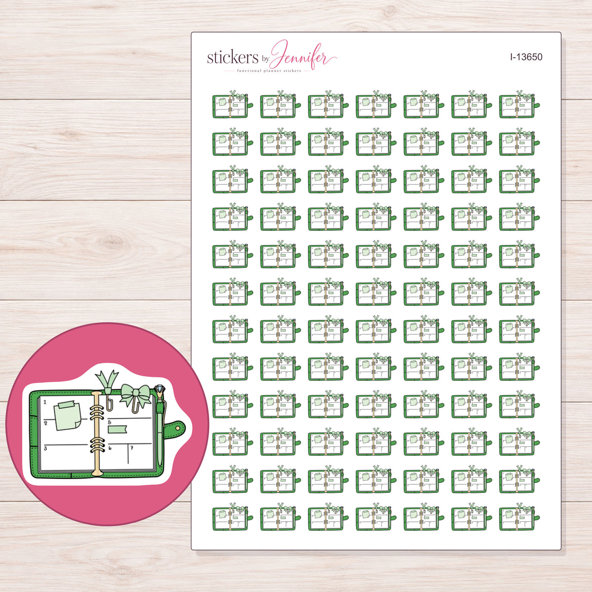I-13650 planner sticker sheet with enlarged sticker detail