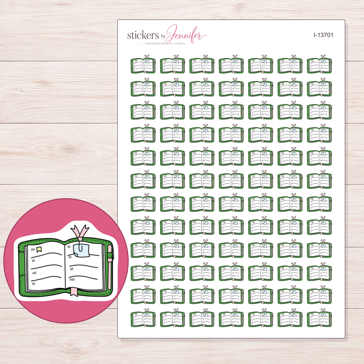I-13701 planner sticker sheet with enlarged sticker detail