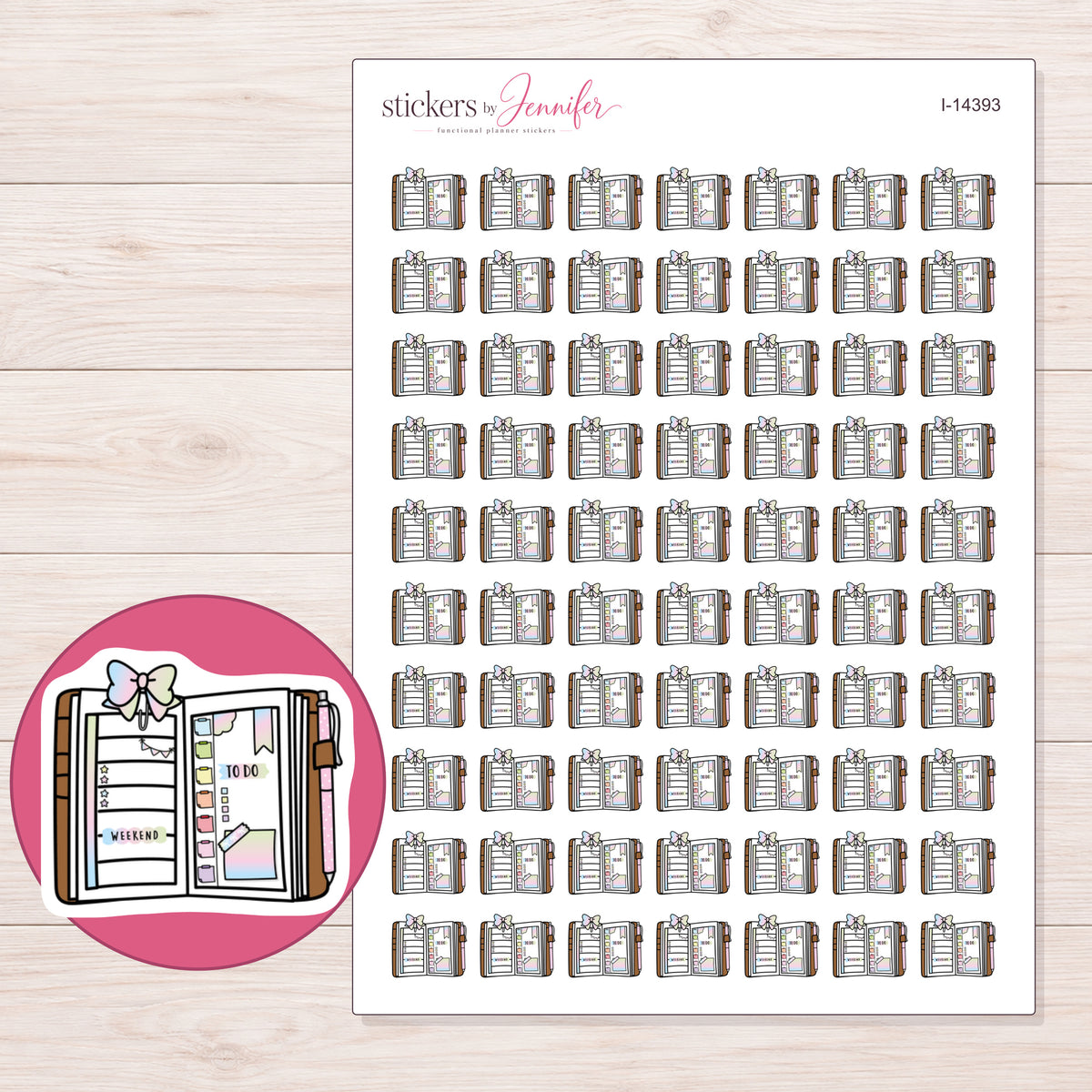 I-14393 planner sticker sheet with enlarged sticker detail