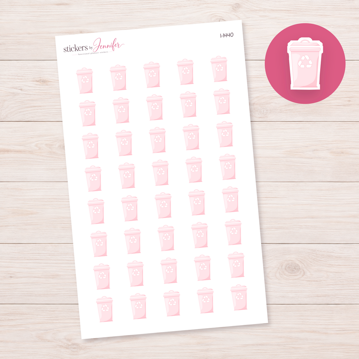Soft Pink Recycling Bin Planner Stickers | I-1440